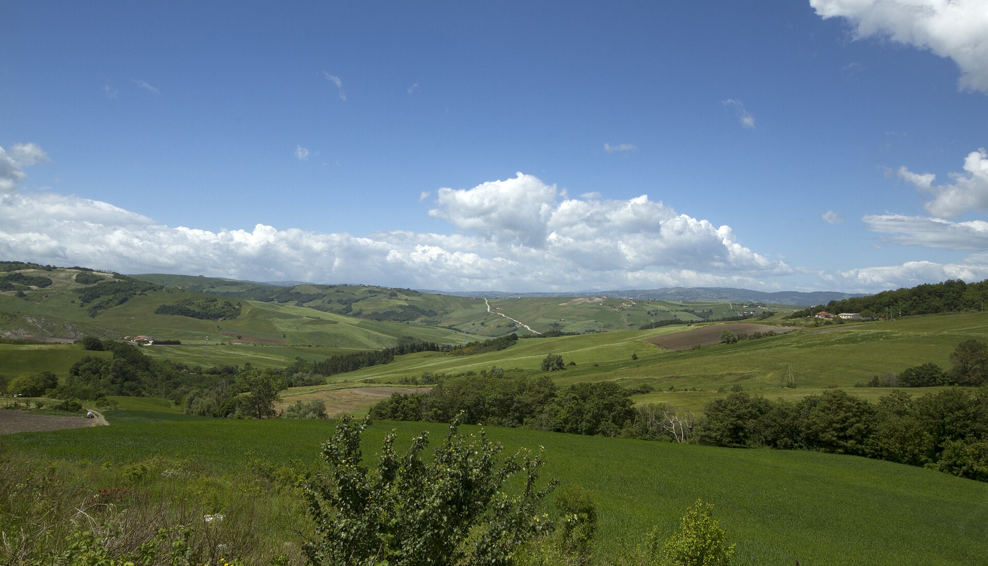 Campi e colline del territorio di Volturara Appula sotto un cielo estivo